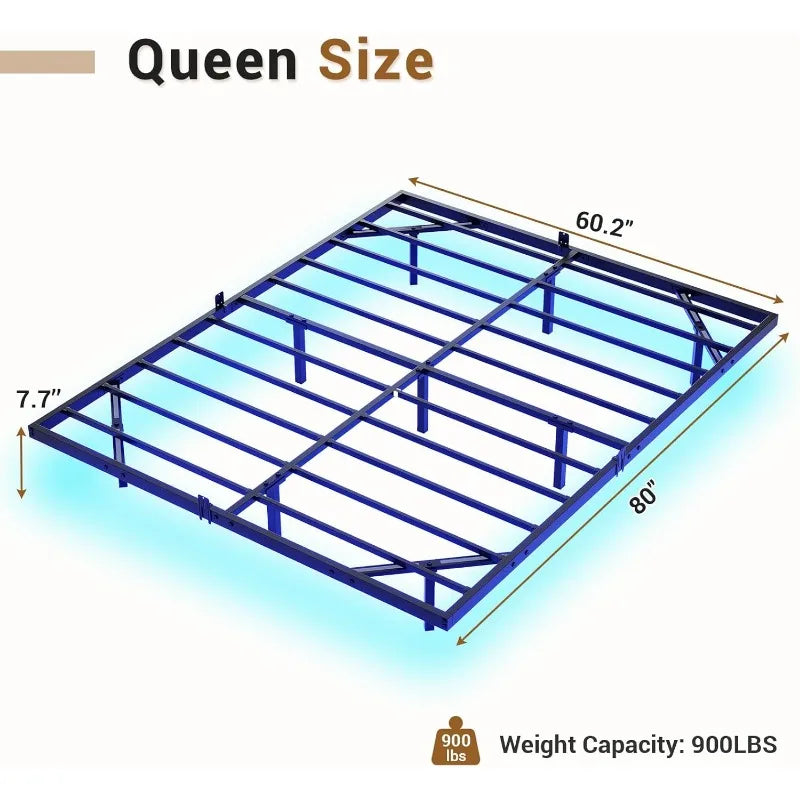 Floating Bed Frame with LED Lights, Metal Platform Full Bed, No Box Spring Needed