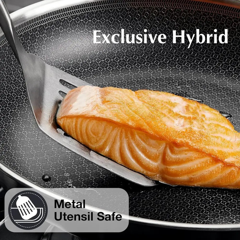 10-Piece Nonstick Stainless Steel Cookware Set with Honeycomb Interior, 18/10 Grade, Induction Ready