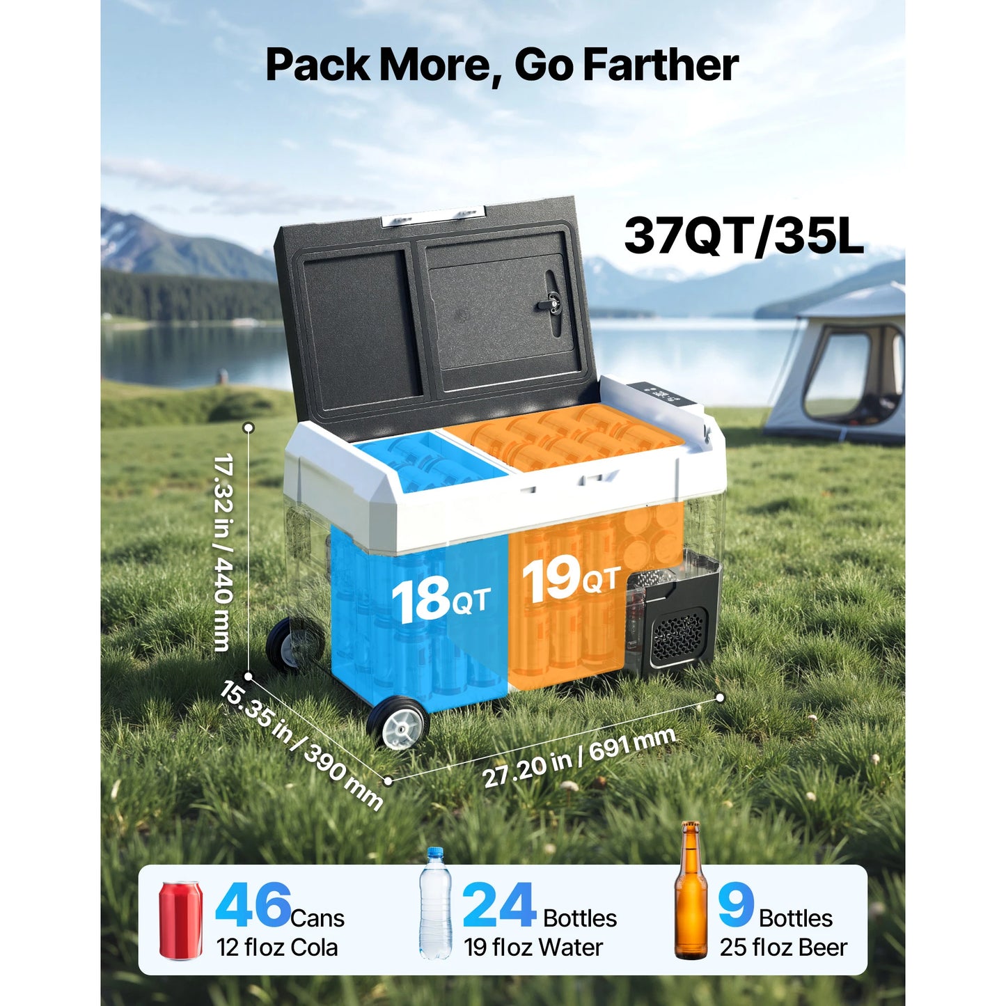 SucceBuy 35L 45L 55L Portable w/Handle Car Refrigerator -4°F to 68°F Truck Refrigerator/Freezer