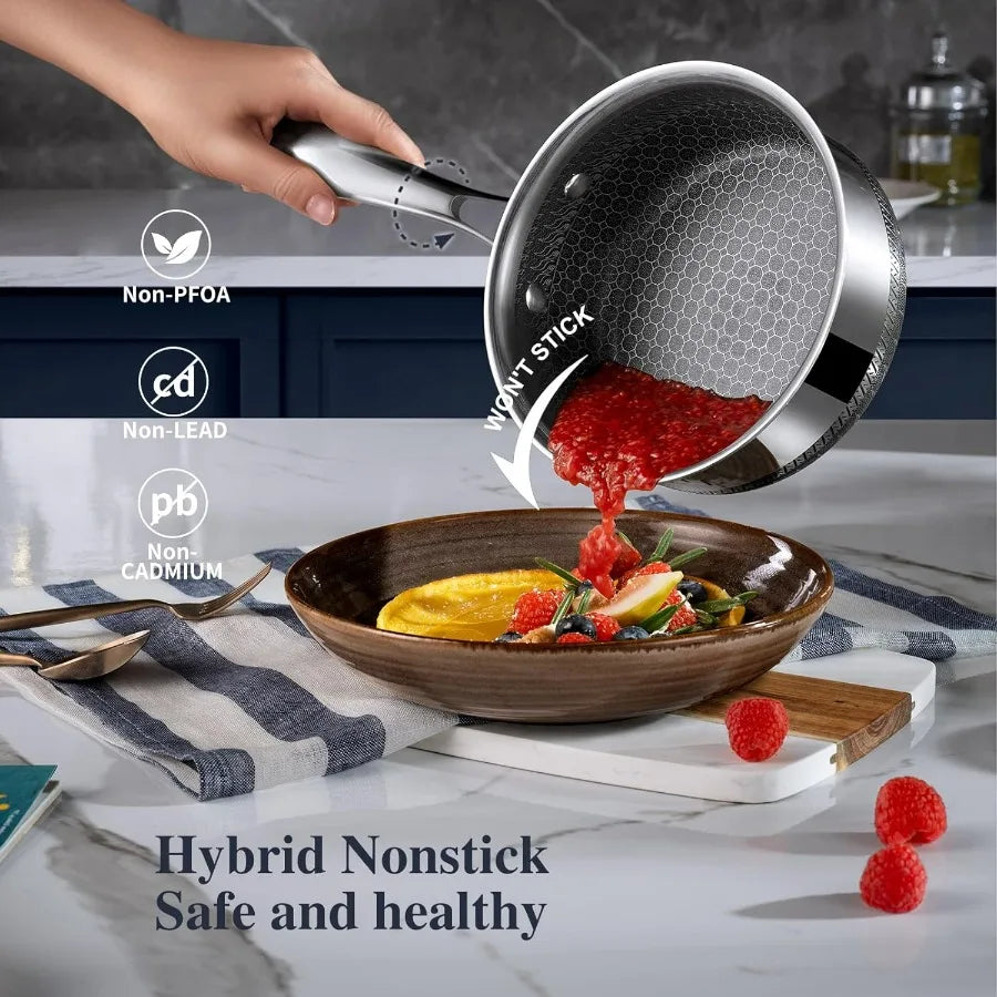 Hybrid Nonstick 6-PC Pot Set/2 Silicone Trivets, 1.5 QT Sauce Pan, 2 and 5.2 QT Stock Pot/Glass Lids
