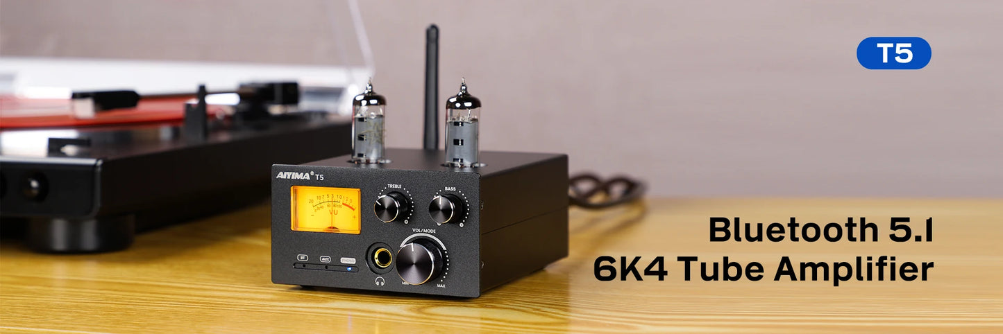 AIYIMA Audio T9 Pro Stereo Vacuum Tube Amplifier Bluetooth 5.1 QCC3031 Aptx USB DAC COAX OPT HiFi Home Digital Amp VU Meter 100w