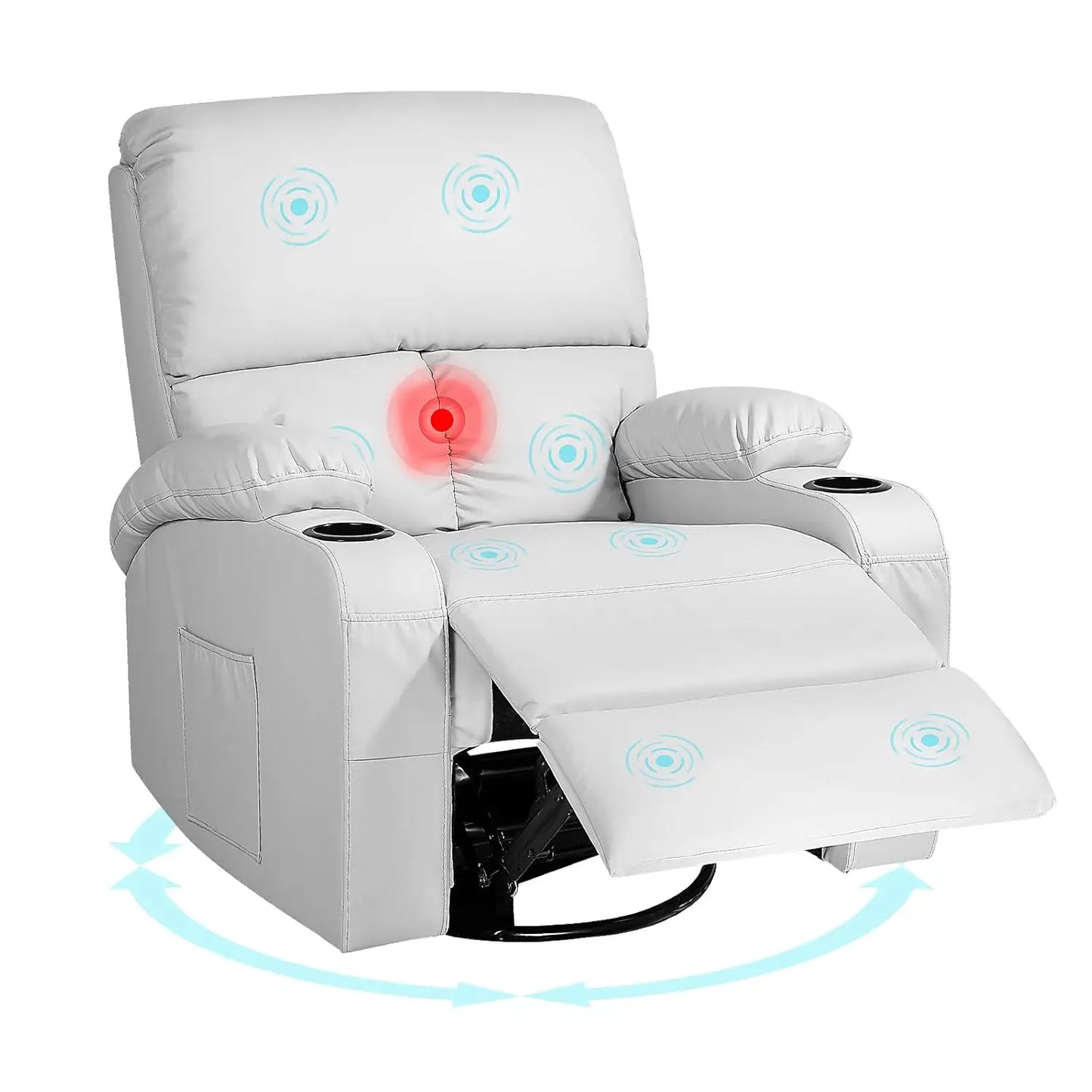 Rocking Recliner Chair, Massage Chair with Vibration Massage and Heat, 360° Swivel Recliner Chair