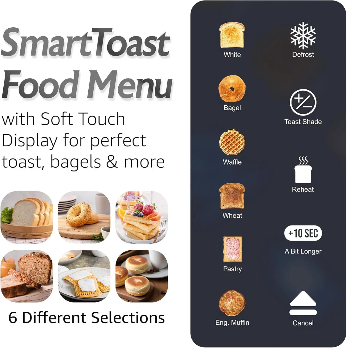 ECT5924D SmartToast Digital Long Slot 4 Slice Toaster 1.5” Wide Slots Bagel LED Touch Screen