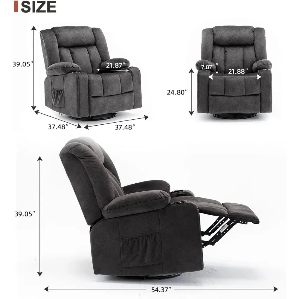 Recliner Chair Massage Rocker w/Heated 360 Degree Swivel Lazy Boy/Single Seat w/Cup Holder