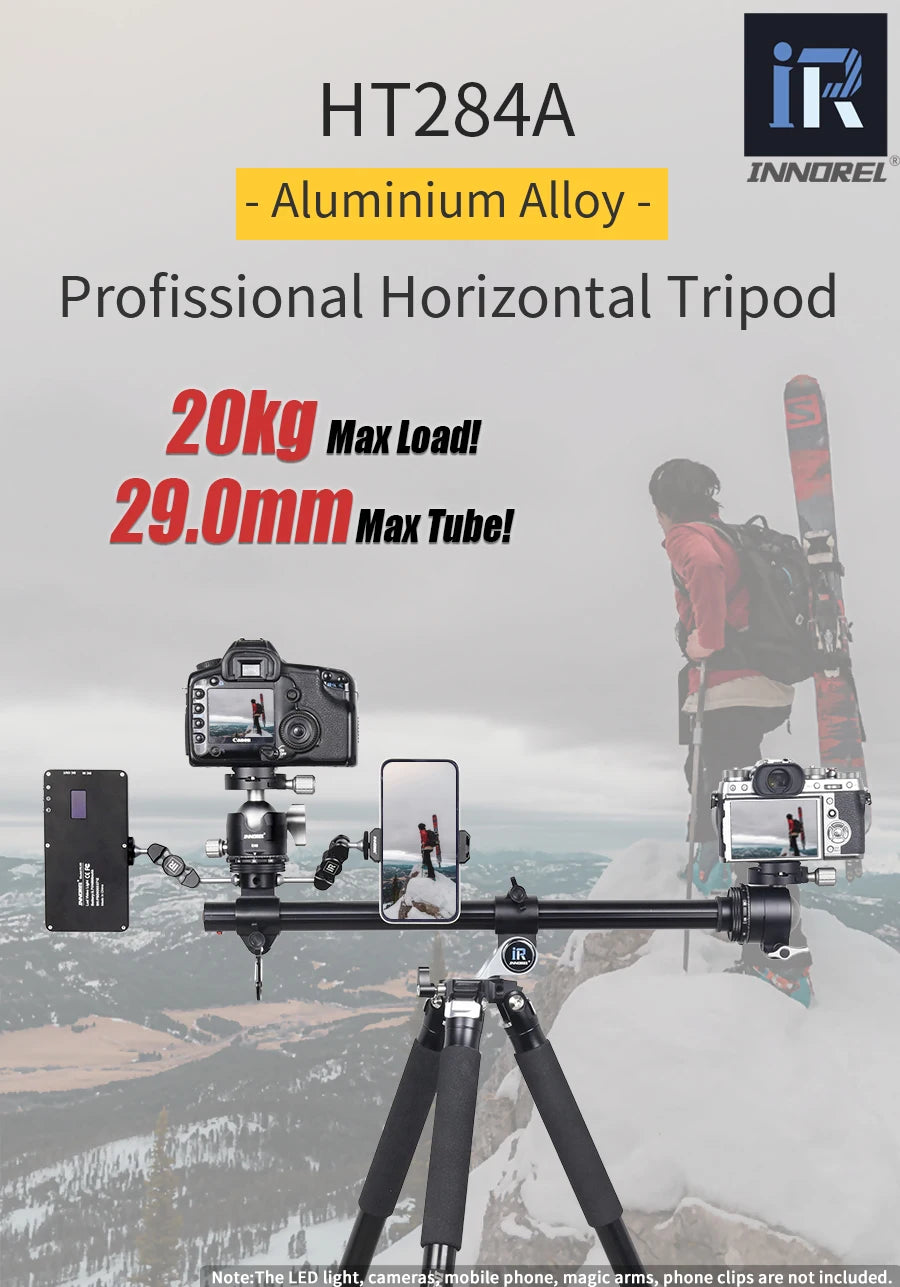 INNOREL HT284A Alloy Camera Tripod Horizontal Stand for DSLR Video Camcorder Center Column Load 20kg