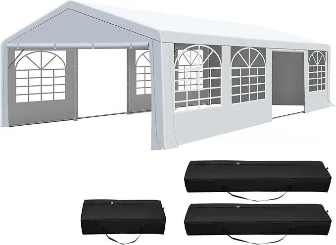 Outdoor Canopy Party Tent, 20'X30' Patio Party Tent w/Sides and 4 Sandbags, Heavy Duty Steel Frame