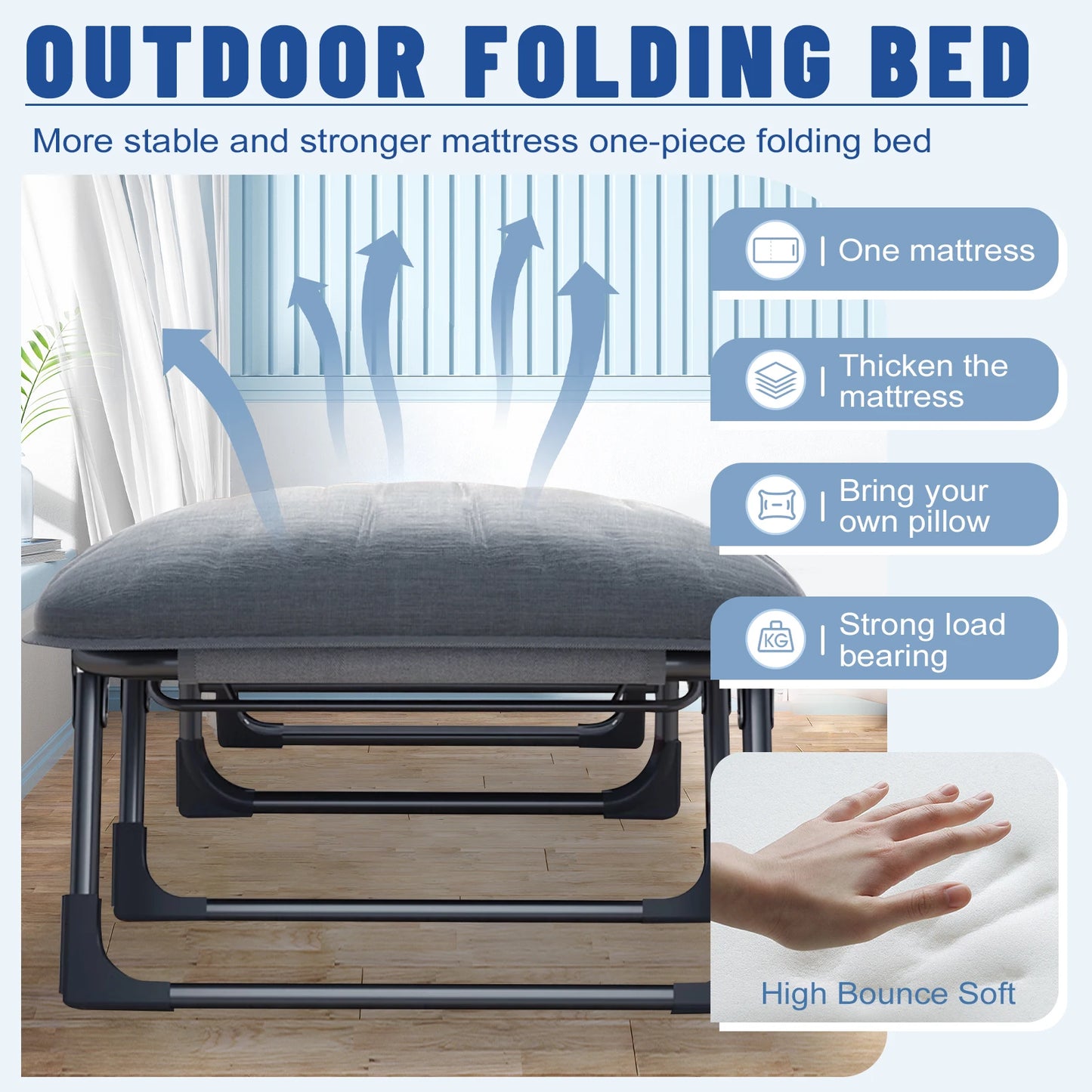 Sleeping Cots 6 Positions, Portable & Foldable Bed with Mattress and Pillow, Heavy Duty Sturdy Frame