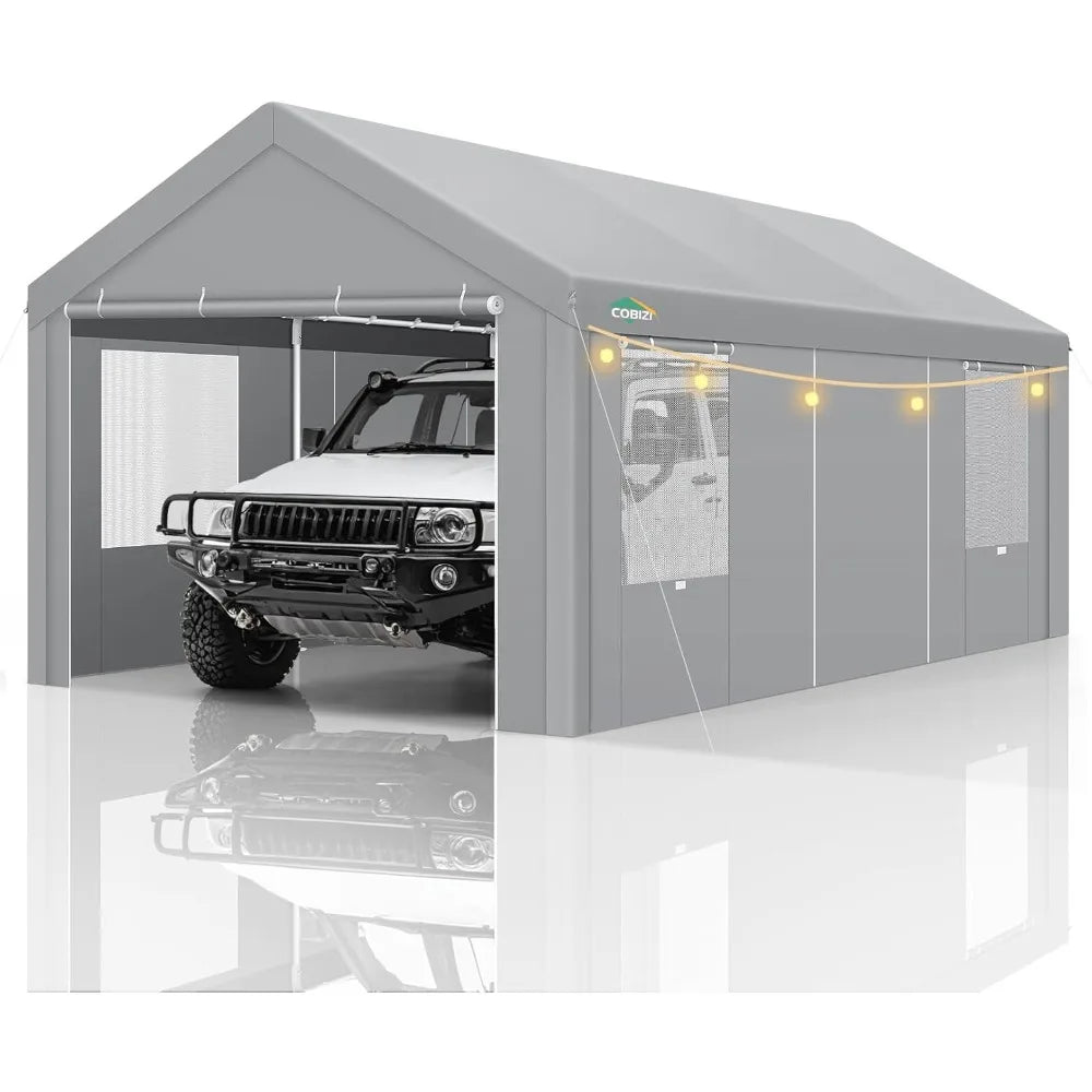 NEW-Carport Canopy 12x20 Heavy Duty Portable Garage w/Removable Sidewalls & Doors, Galvanized Frame