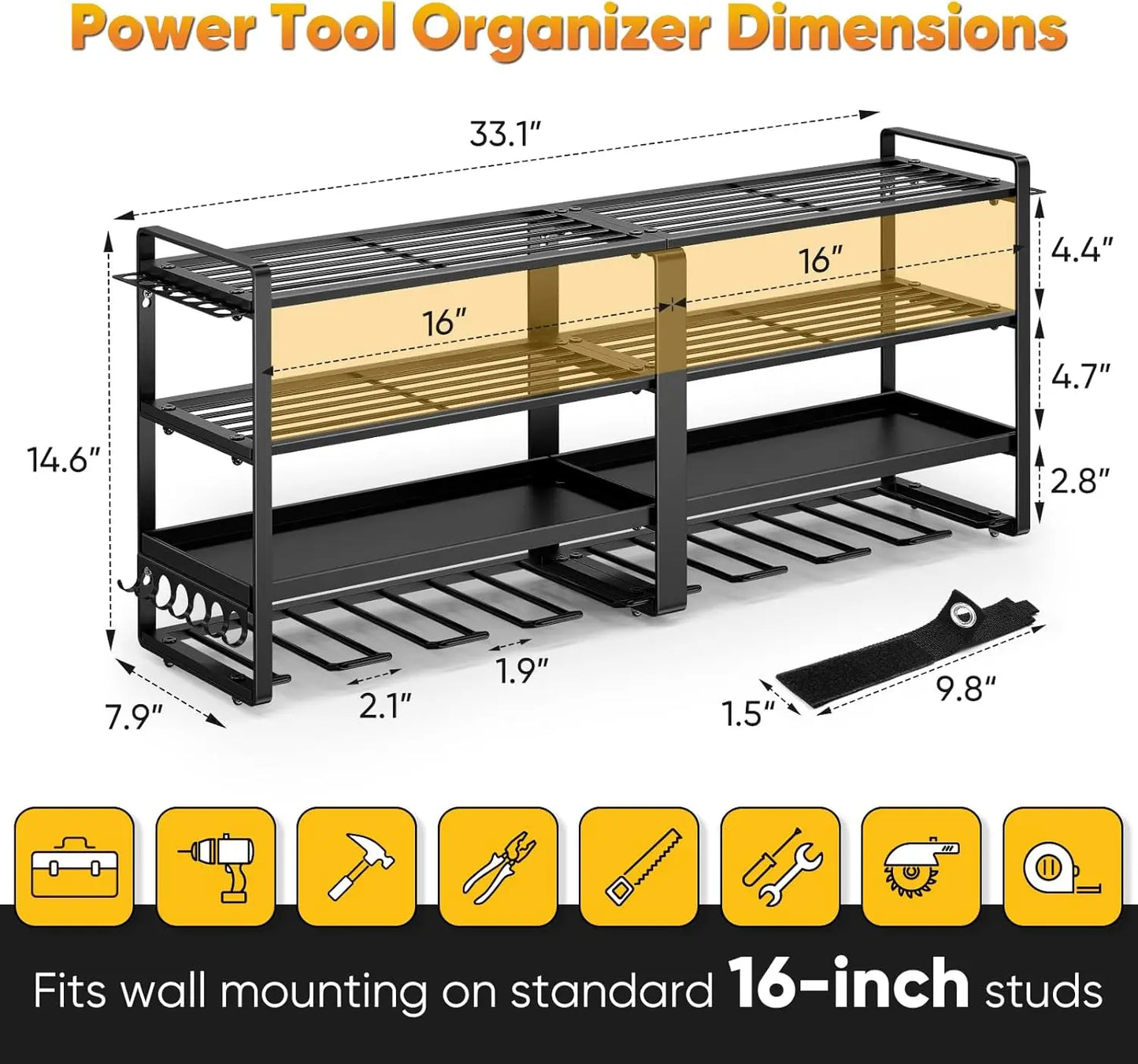 Power Tool Organizer Wall Mount Extended Large Heavy Duty Drill Holder 4Layer Garage and Storage