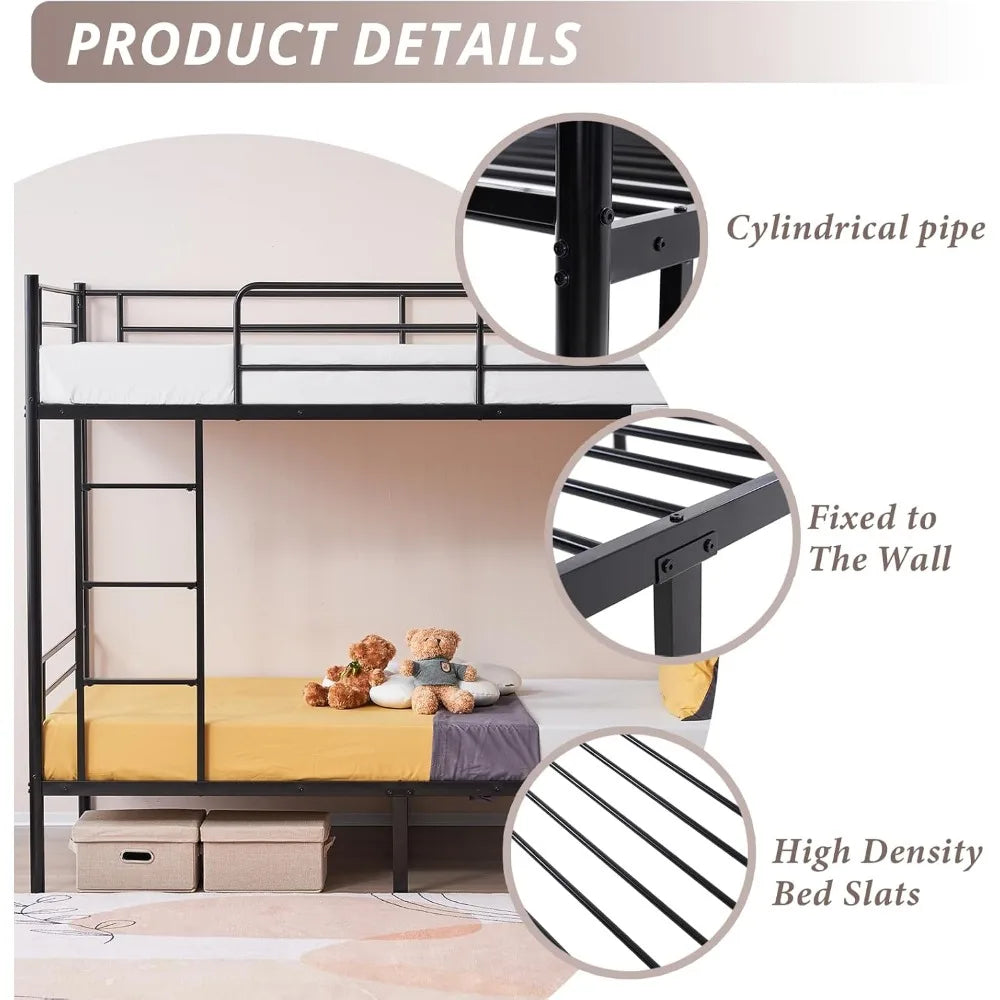 White Bunk Bed Twin Over Twin with 2 Storage Drawers, Metal Bunk Bed with Built-in Ladder