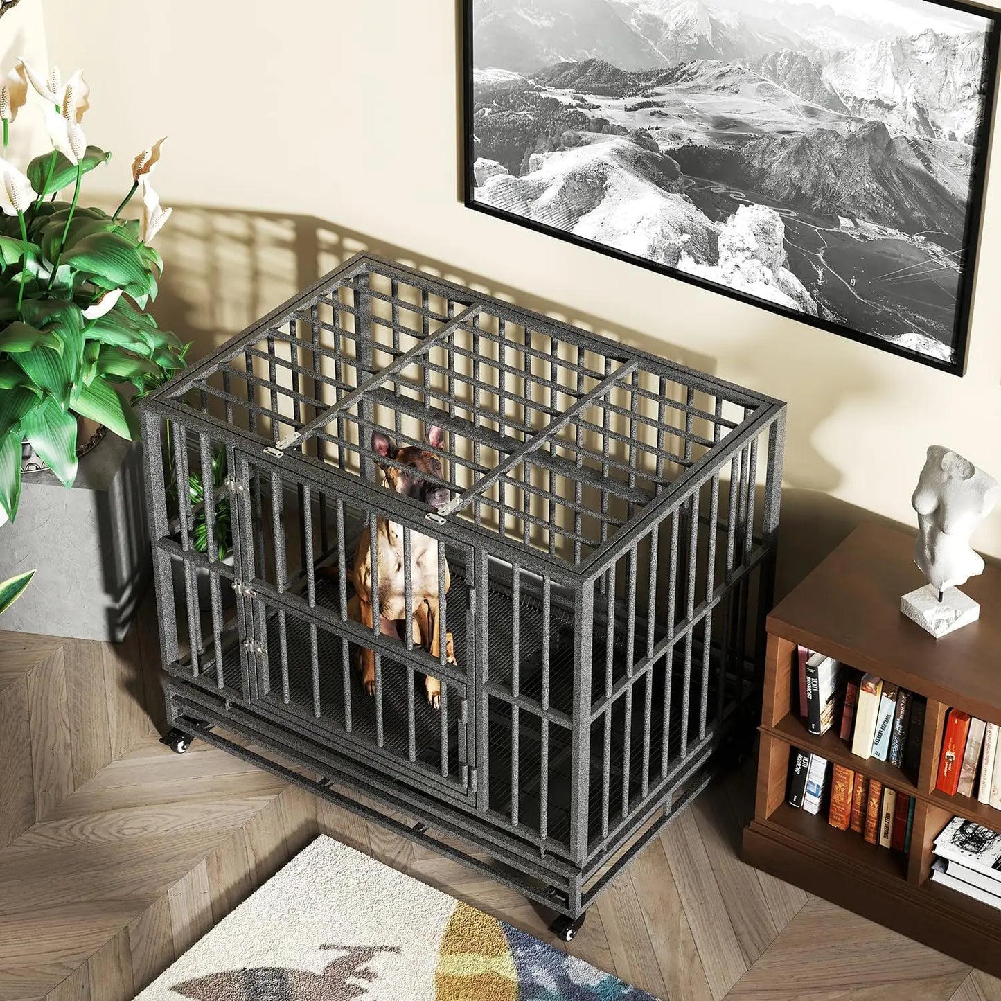 38" Heavy Duty Extra Large Indestructible Dog Crate Kennel Indoor w/Separation Anxiety Lockable