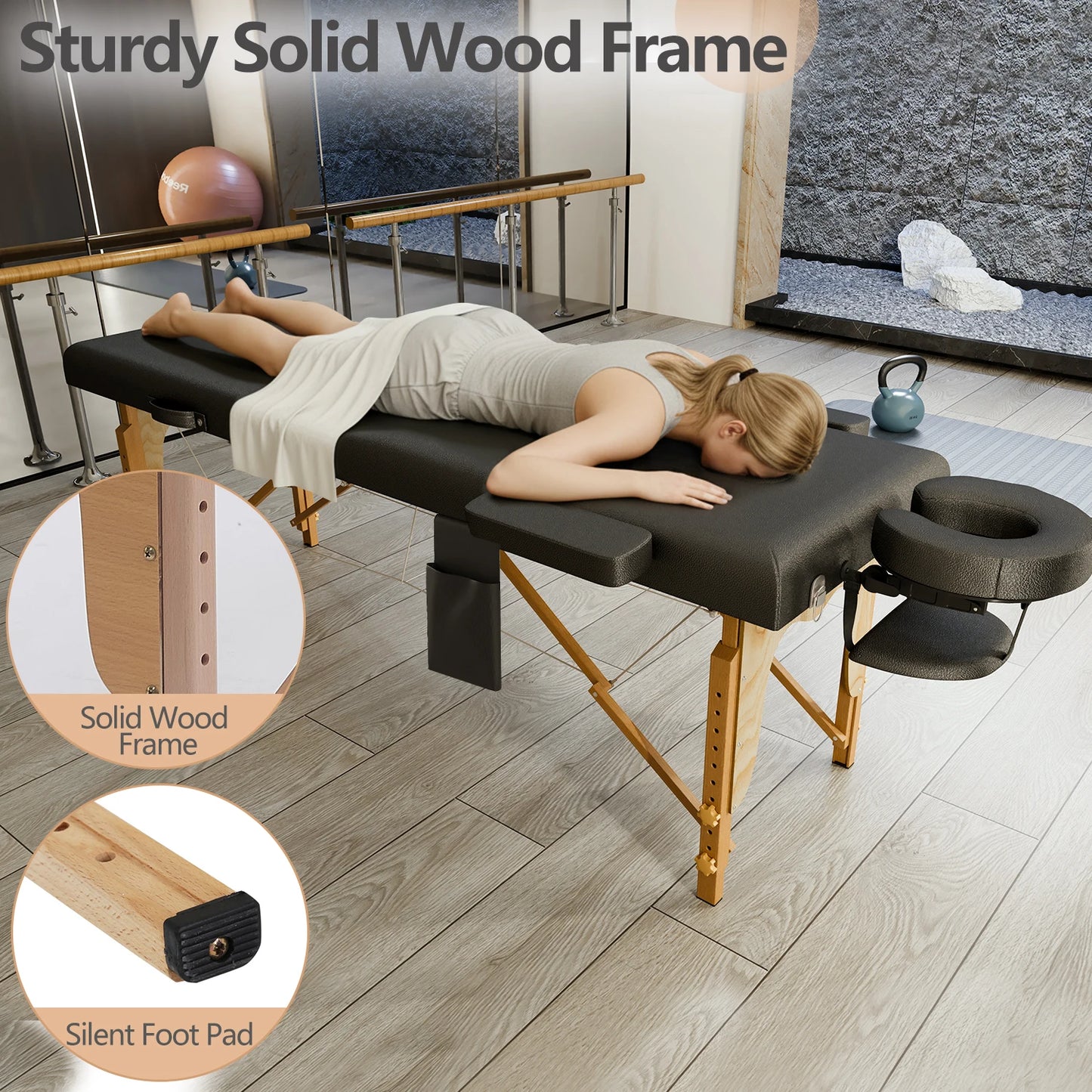 Massage Bed, Height-Adjustable Therapy Bed, Dedicated for Beauty Care, with Carrying Bag, Black