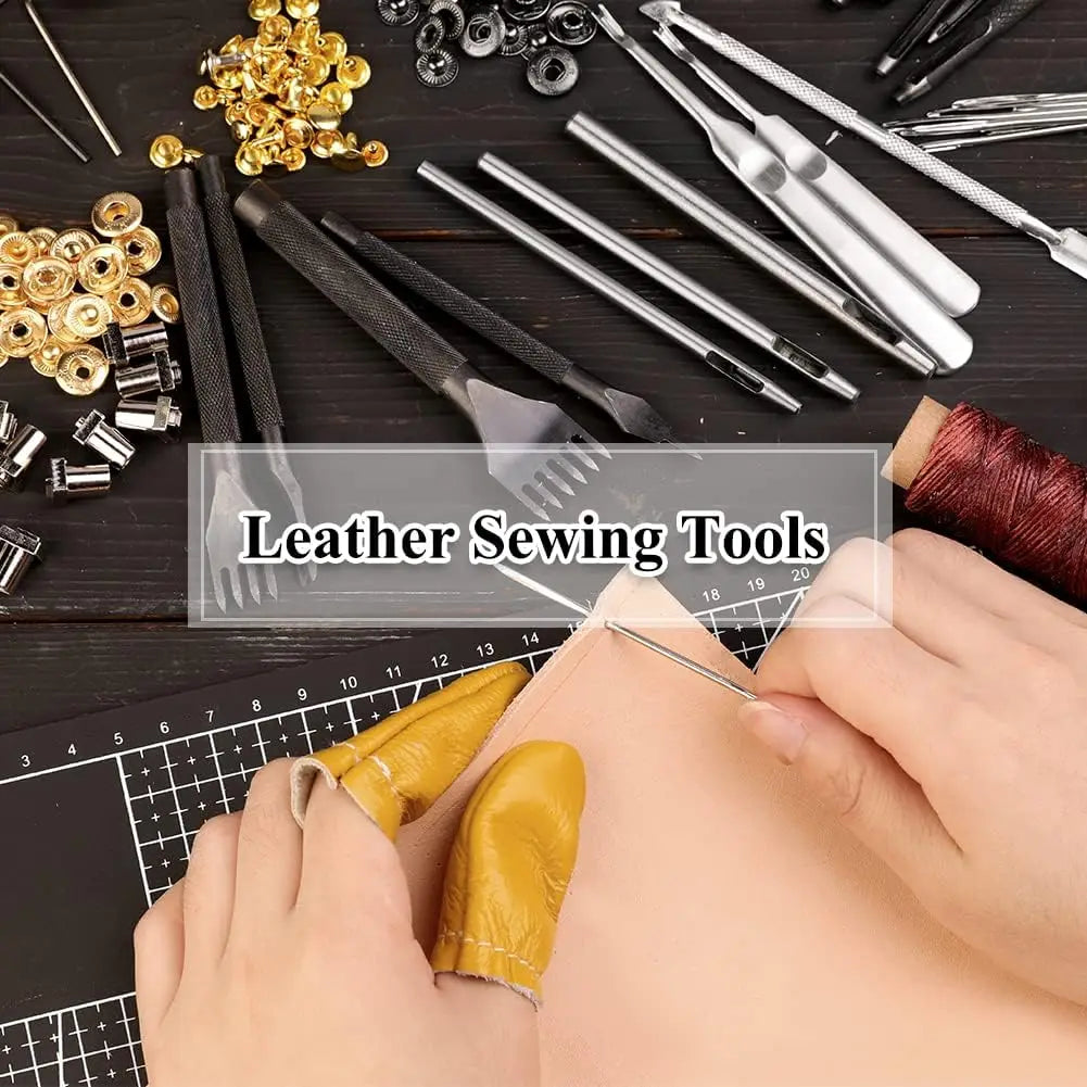 415 PCS Leather Crafting Kit with Punching, Sewing, Stamping Tools for Professional and Beginner Use