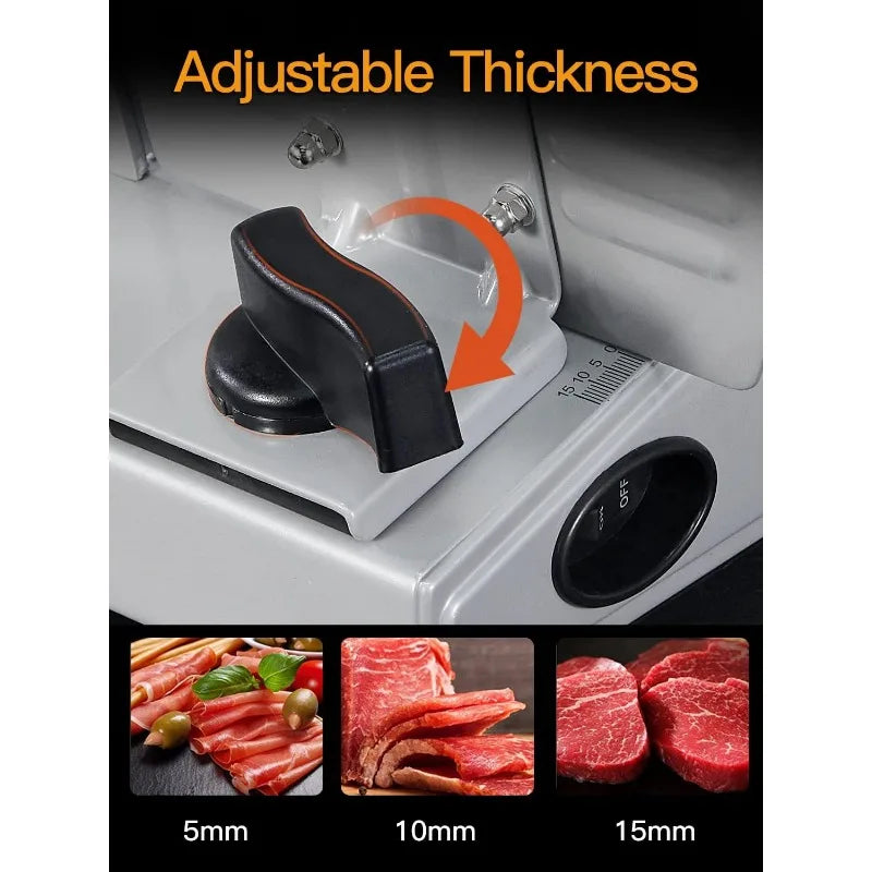 Meat Slicer, 200W Electric Food Slicer with 2 Removable 7.5" Stainless Steel Blades and Stainless Steel Tray