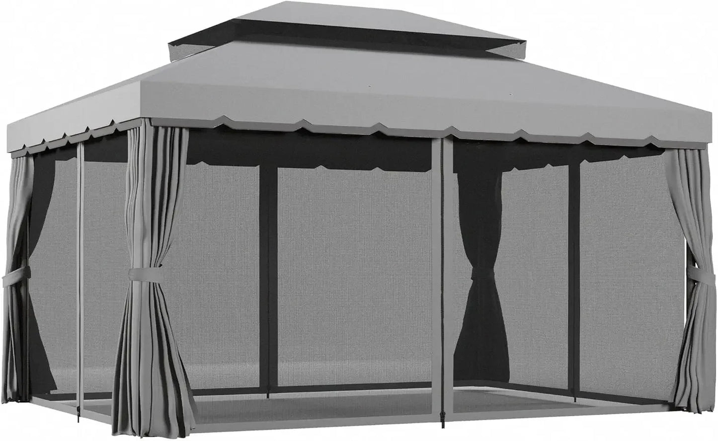 10' x 13' Patio Gazebo, Outdoor Gazebo Canopy Shelter with Netting and Curtains, Aluminum Frame