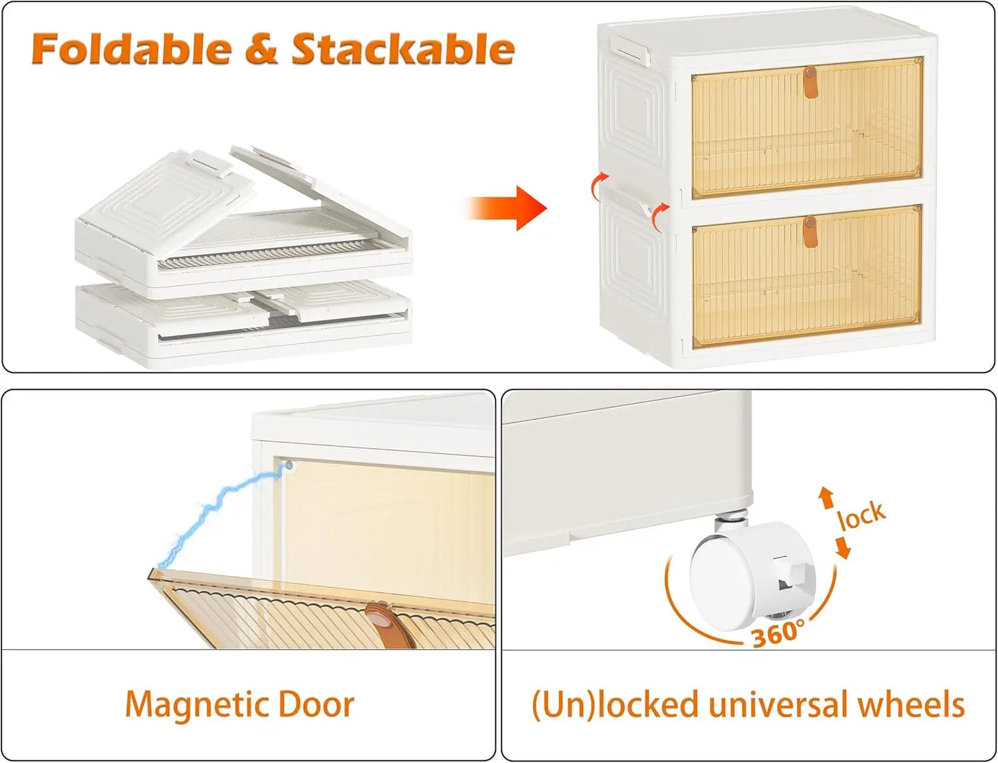 Closet Organizers and Storage 70Qt 3 Pack Stackable Bins 3 Lids Boxes Foldable(23Qt X 3)