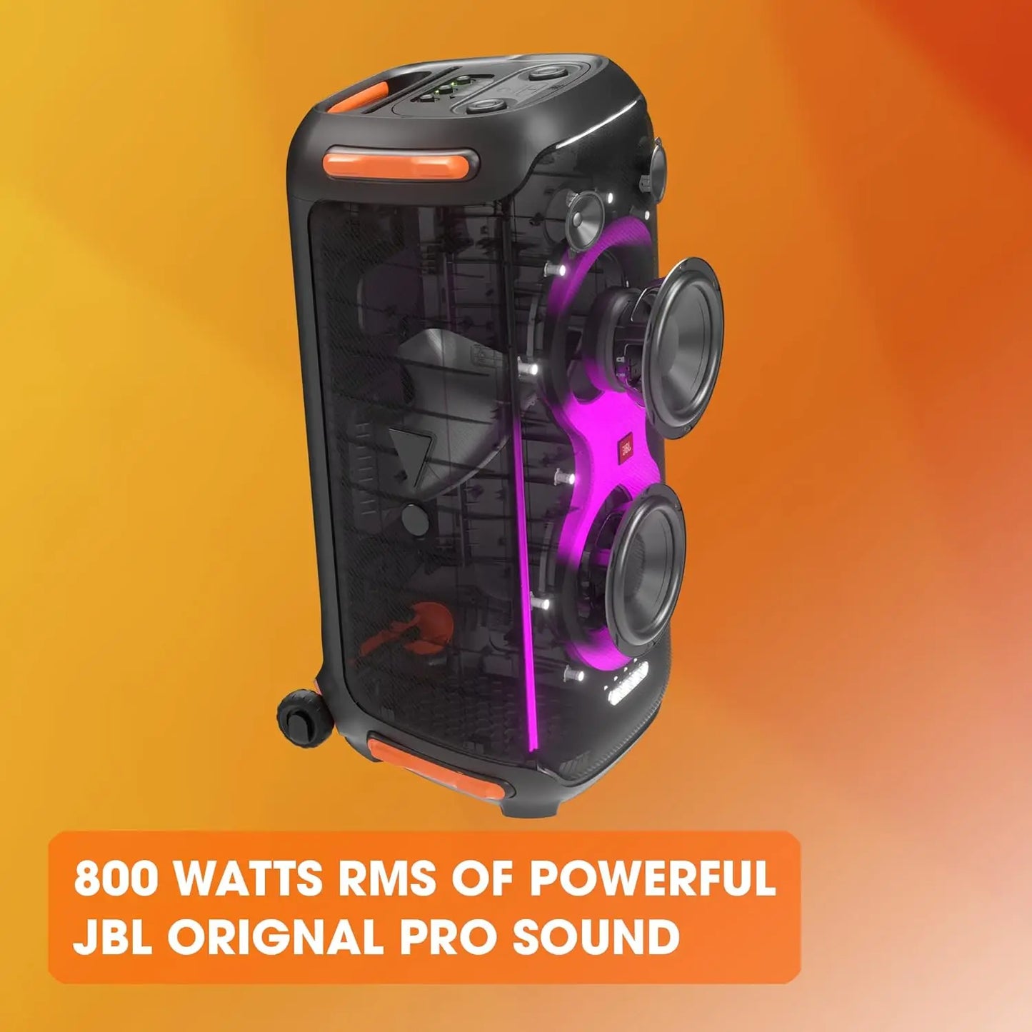 Party Speaker with Powerful Sound, Built-in Lights and Extra Deep Bass, IPX4 Splash Proof, App/Bluetooth Connectivity