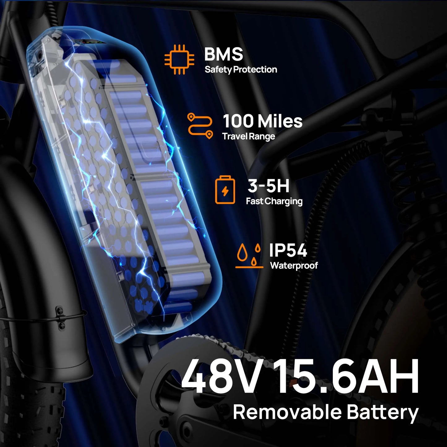 Peak 1500W Electric Mountain Bike w/48V 15.6Ah Removable Battery/28MPH 100 Mile Range, 20" X 4" Tire