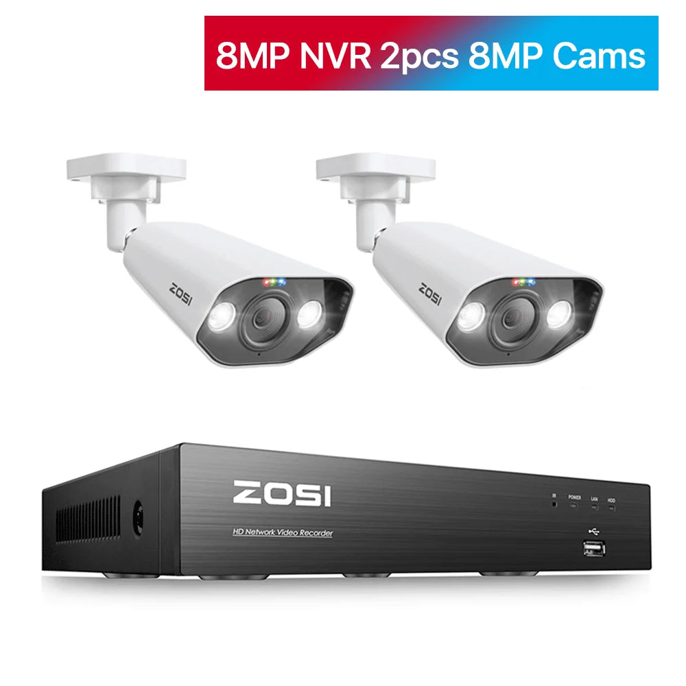 ZOSI 8CH POE Video Surveillance Kit 4K 8MP 5MP Super HD Outdoor IP Cameras AI Starlight Night Vision