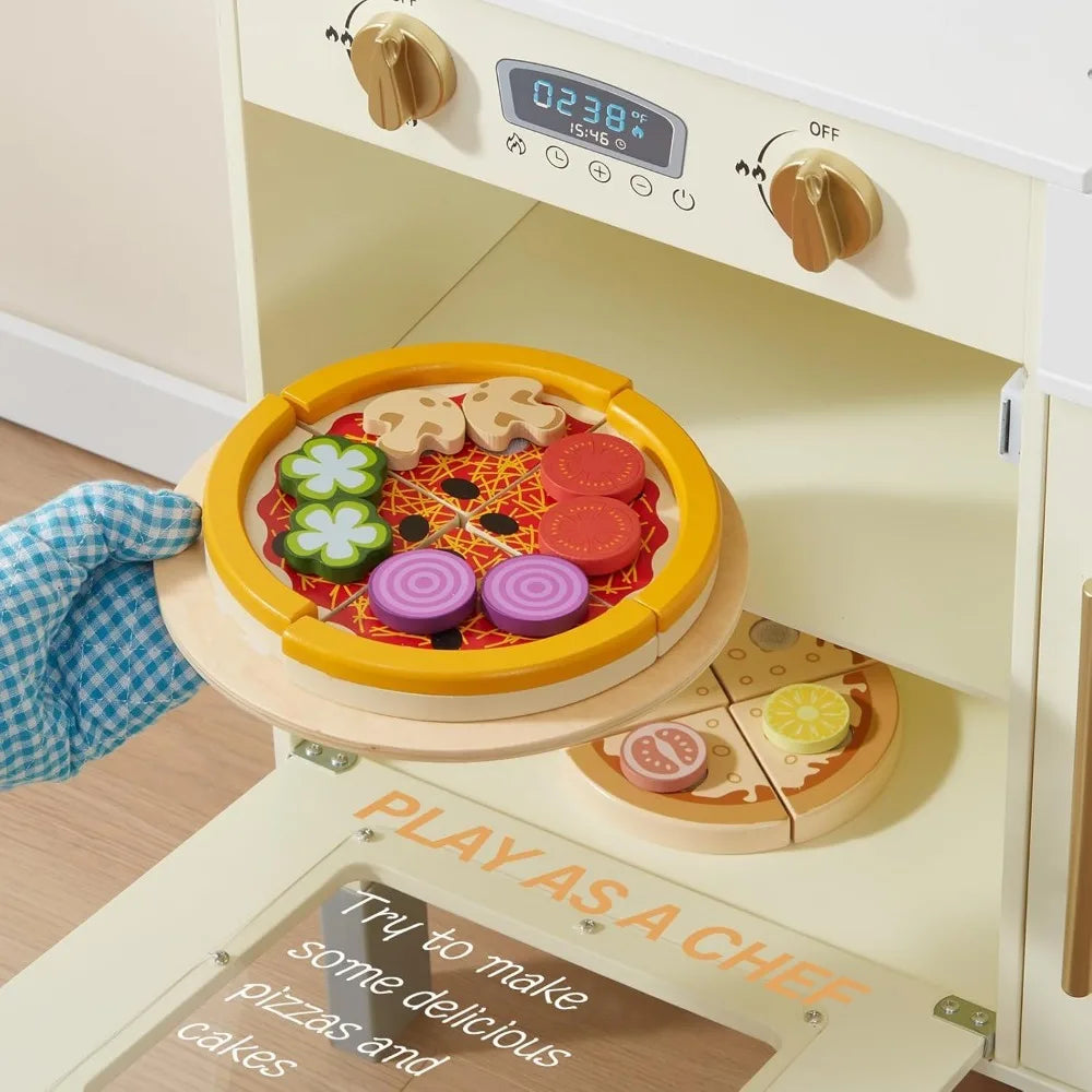 Modern Style Play Kitchen Wooden Toy/Microwave Play Sink Ice Maker Oven Cookware Accessories Playset