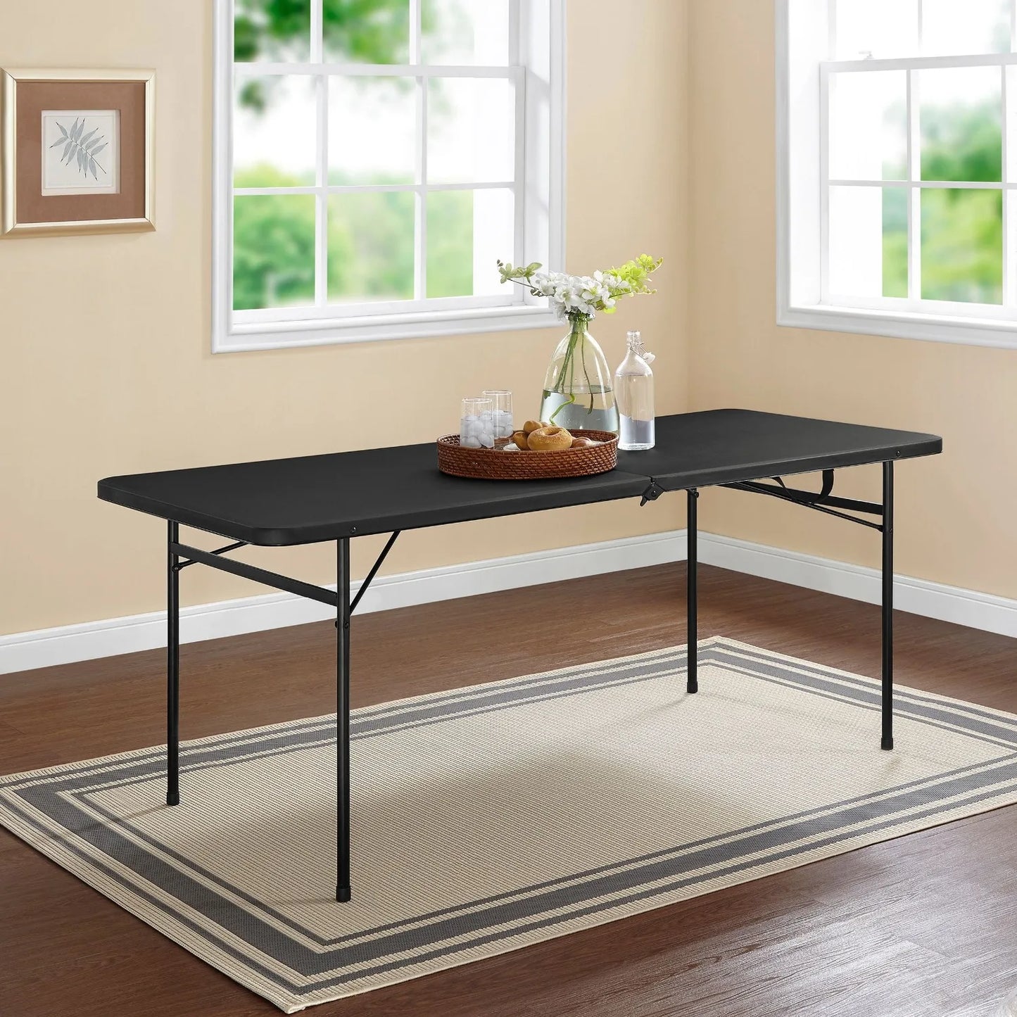 Mainstays 6 Foot Bi-Fold Plastic Folding Table, Black