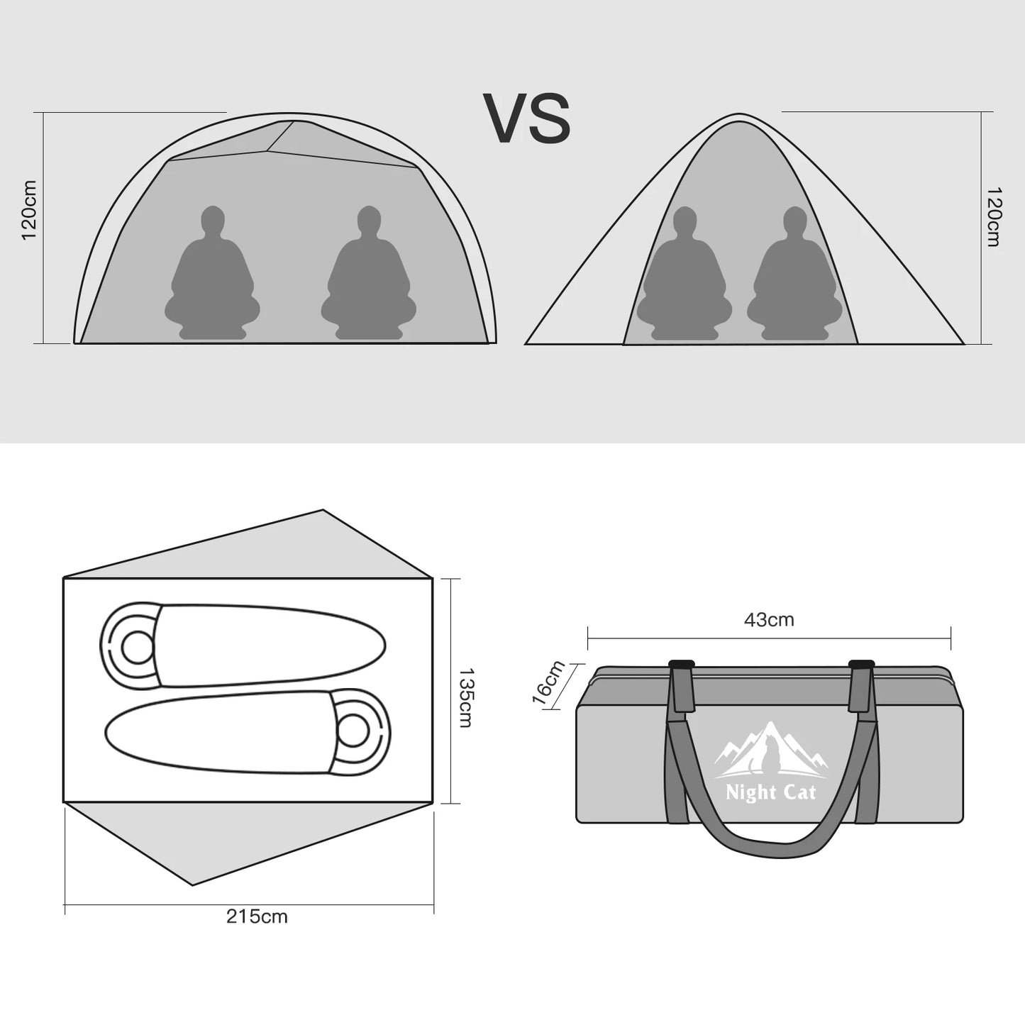 Backpacking Tent 2 Persons Camping with Separated Rainfly Aluminum Pole Double Layers L-shaped