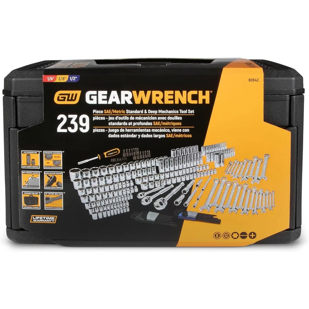 GearWrench 80966 243 Pc. 6 Pt. Mechanics Tool Set In 3 Drawer Storage Box