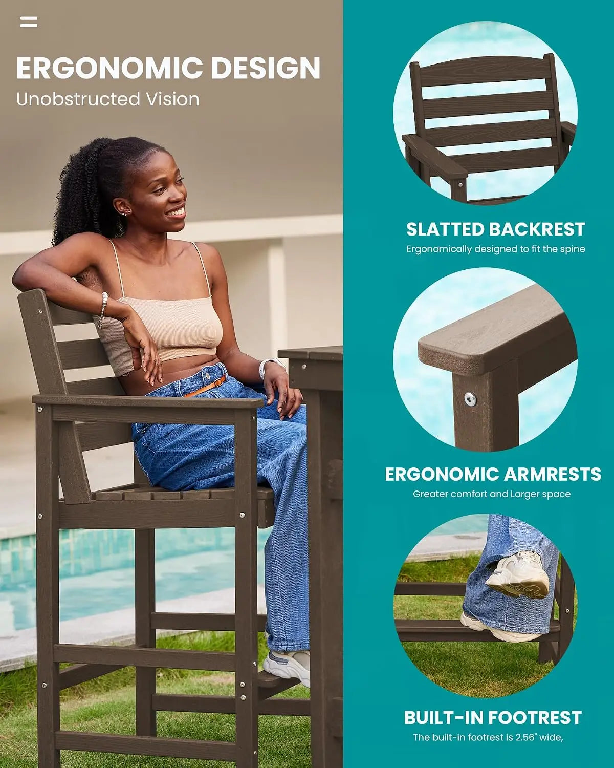 Two Piece Set High Top Patio Adirondack Chairs, Balcony Height Outdoor Barstool Seating Combination
