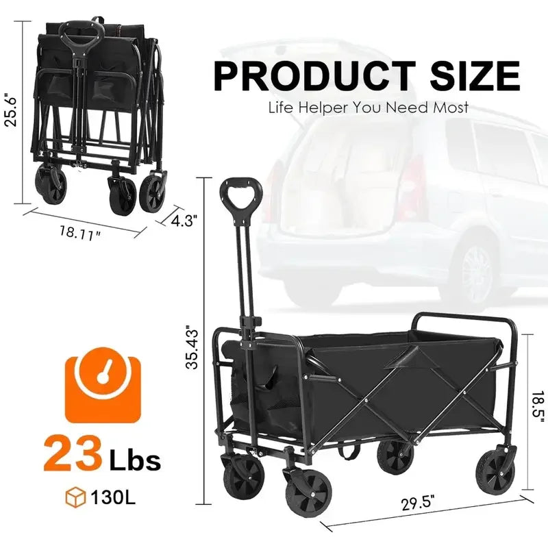 Foldable Wagon, 330/450LB Heavy Duty Foldable Utility Garden Wagon With Terrain Car storage car Wheels, Side Pockets, Portable C
