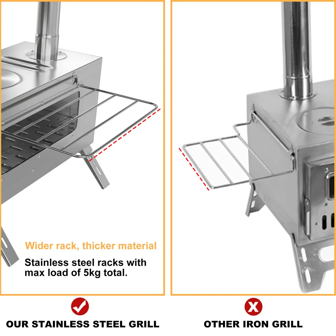 Hot Tent Stove, unho Wood Burning Stove, Portable Wood Stove with 6 Stainless Chimney Pipes