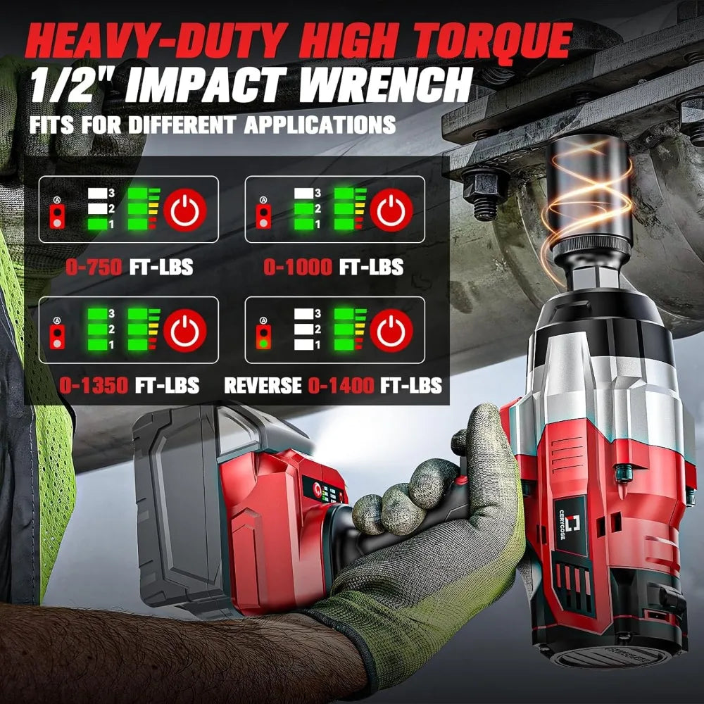 High Quality Cordless Impact Wrench 1/2 inch/Milwaukee 18V Battery/1400 FTLBS High Torque/Heavy Duty