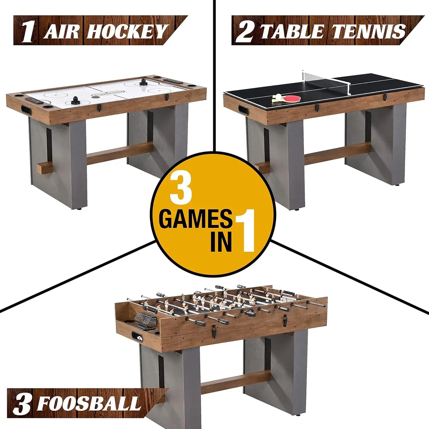 3-in-1 Combination Game Table 54”, Foosball, Air-Powered Hockey and Table Tennis Combo