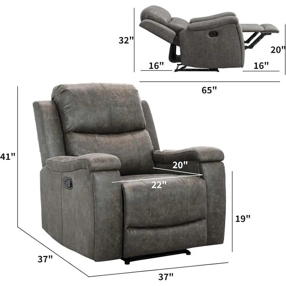 Leather Recliner Chair, Classic and Traditional Manual Recliner Chair with Overstuffed Arms and Back