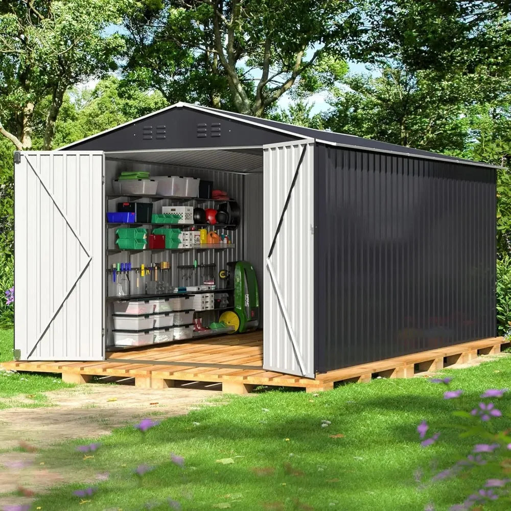 8 x 12 FT Outdoor Storage Shed, Metal Garden Shed with with Updated Frame Structure, Tool Sheds