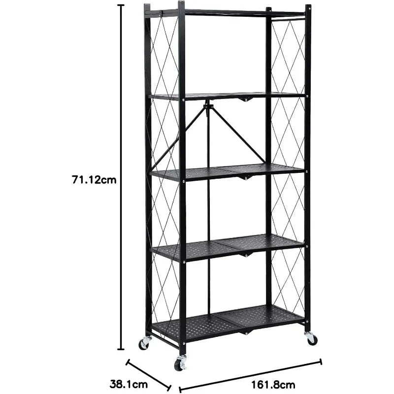 5-Tier Heavy Duty Foldable Metal Rack Storage Shelving Unit with Wheels Moving Easily Organizer