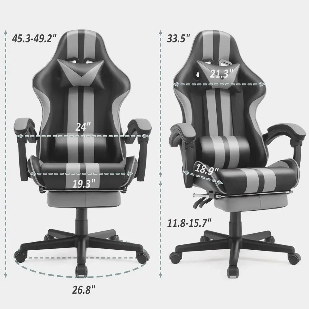 Grey Gaming Chairs w/Footrest,PC Gaming Chair,Computer Chair, E-Sports Chair,Ergonomic Office Chair