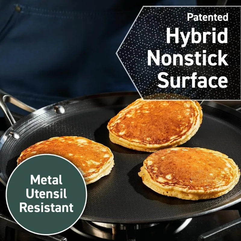 HexClad Hybrid Nonstick Griddle Pan,12-Inch, Stay-Cool Handle, Dishwasher/Oven Safe, Induction Ready