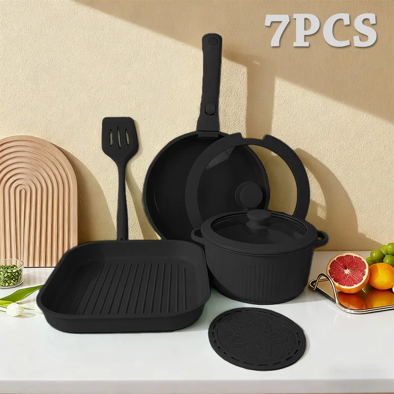 Pots and Pans Set, Nonstick Cookware Set Detachable Handle, Induction Kitchen Cookware Set