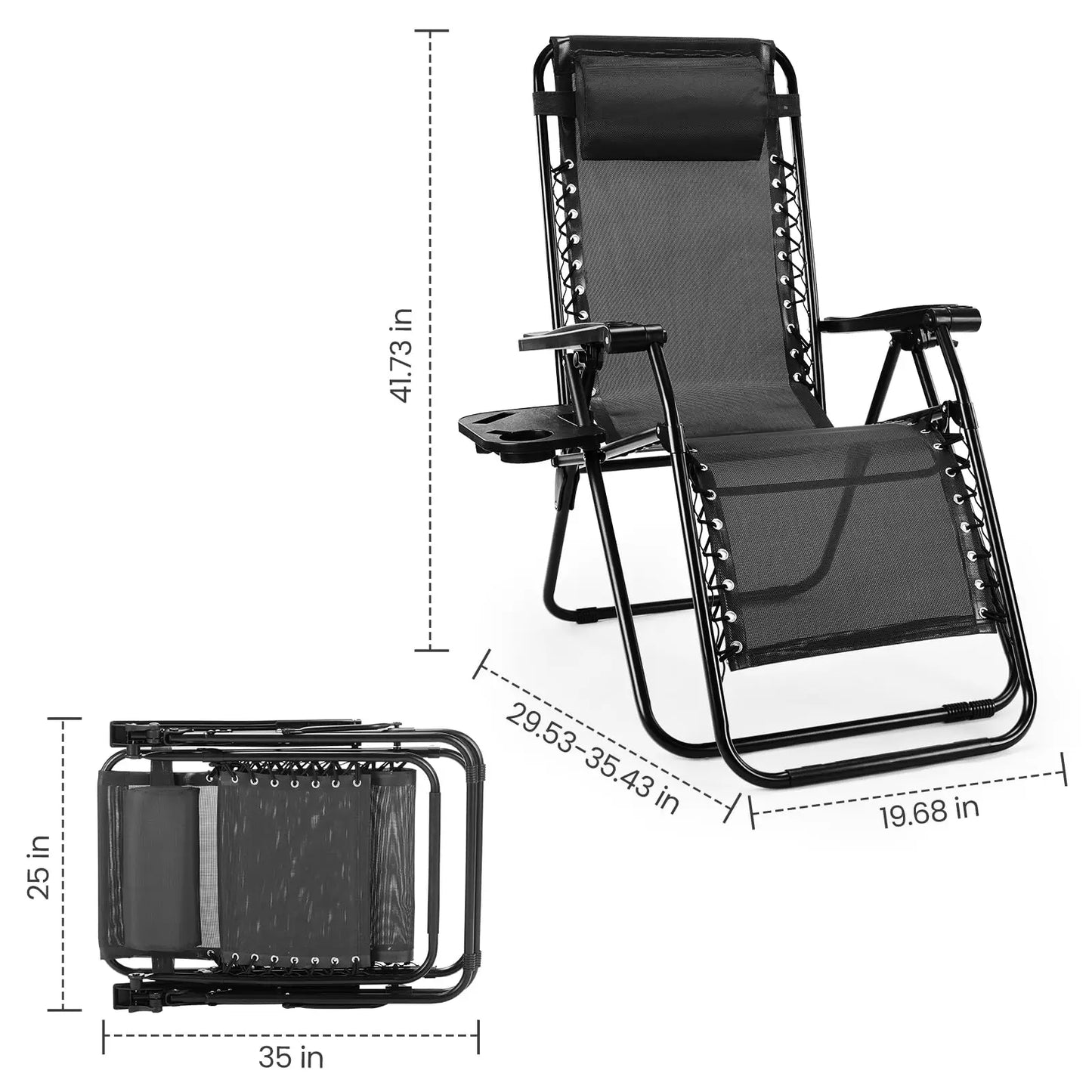 JHK Portable Zero Gravity Recliner Chairs Set of 2 Outdoor Garden Folding Lounge Chair Cup Holder