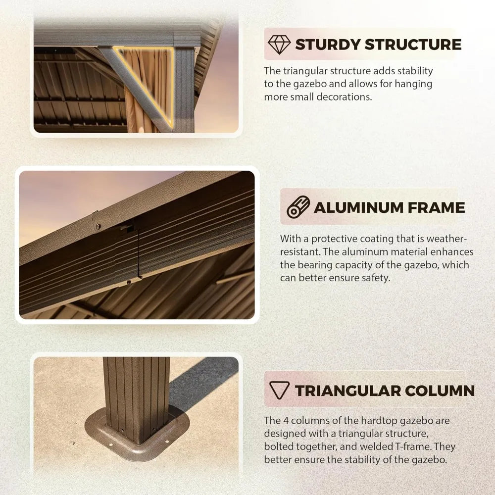 10' x 10' Gazebo Hardtop w/Aluminum Frame,Galvanized Steel Double Roof Gazebos w/Curtain and Netting