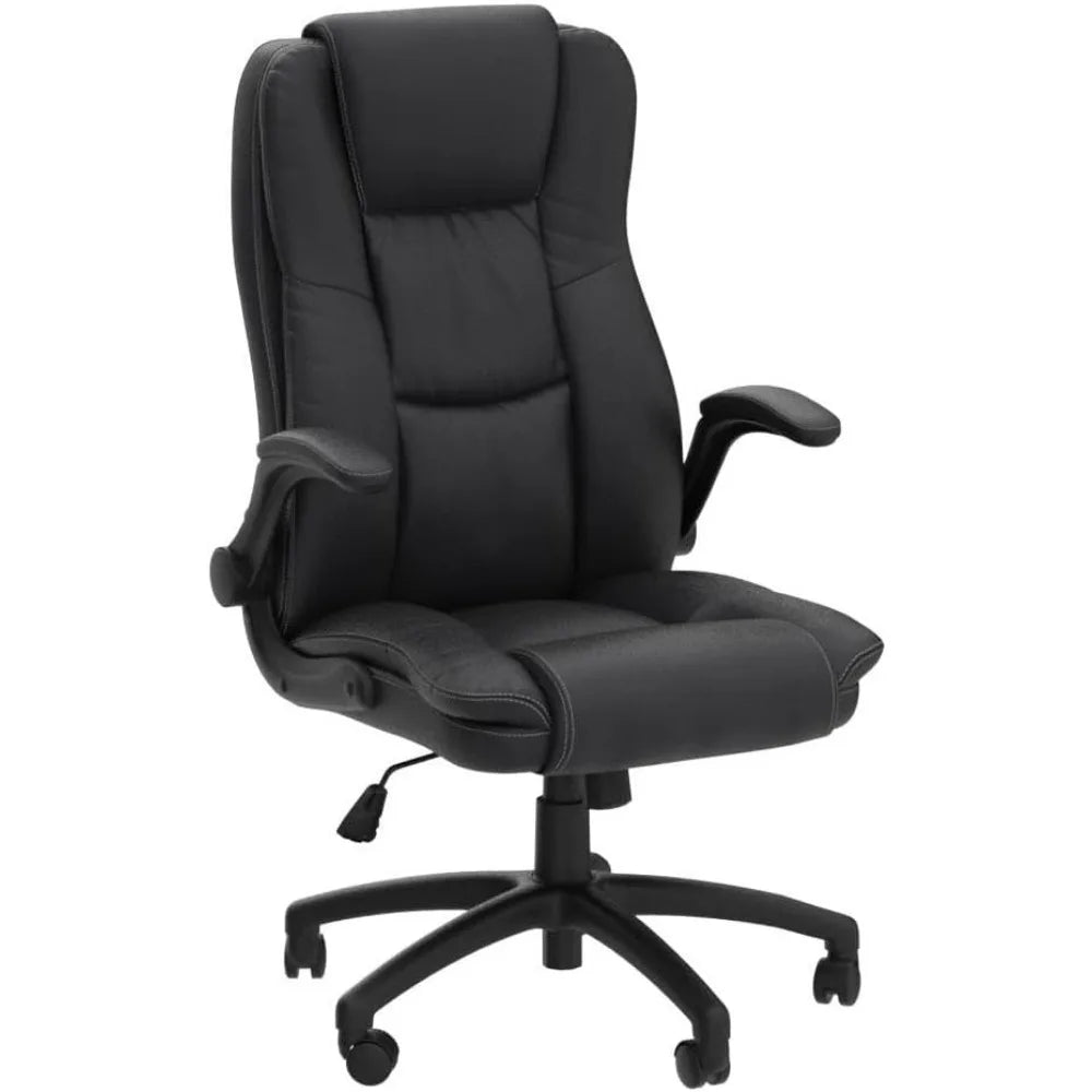 Leather Executive Office Chair, Ergonomic Home Office Desk Chair with Flip-up Arms and Back Support