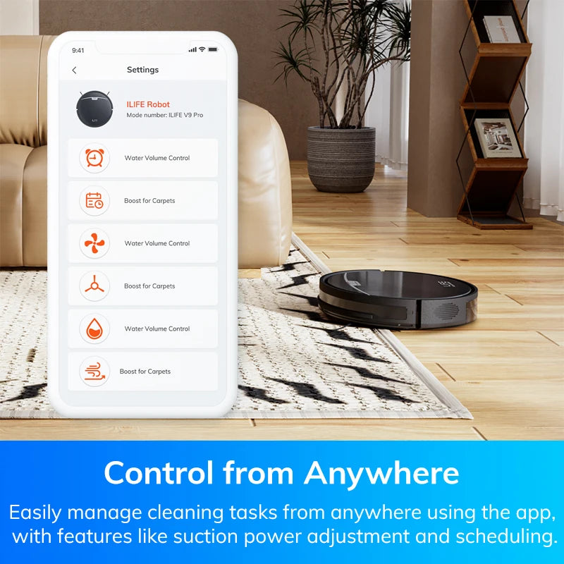 ILIFE V9/V9Pro Robot Vacuum, Self-Emptying, 3000Pa, Gyro Navigation, Schedule, App/Alexa Control