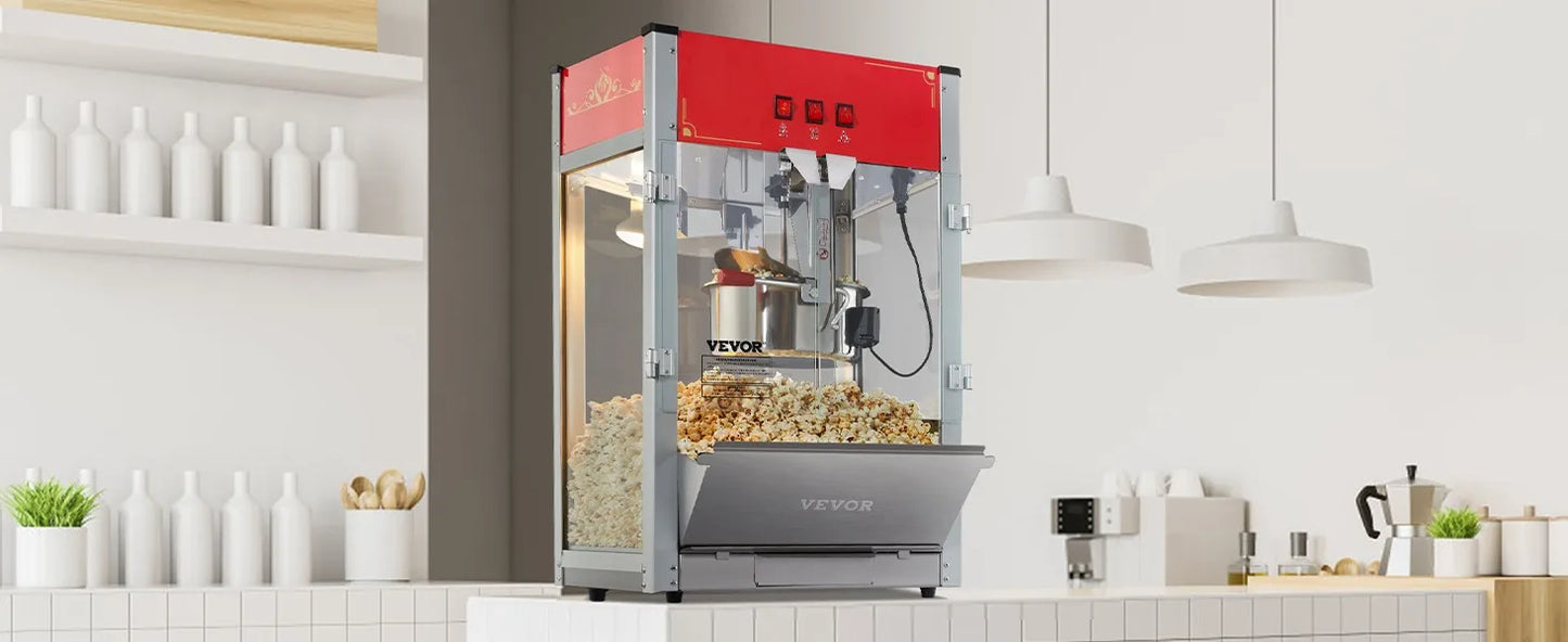 Commercial Popcorn Machine, 12 Oz Kettle, 1440 W Countertop Popcorn Maker for 80 Cups per Batch, Red