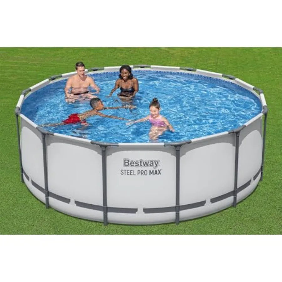Steel Pro MAX 13' x 48" Above Ground Pool Round Metal Frame Set w/Filter Pump Ladder and Cover Gray