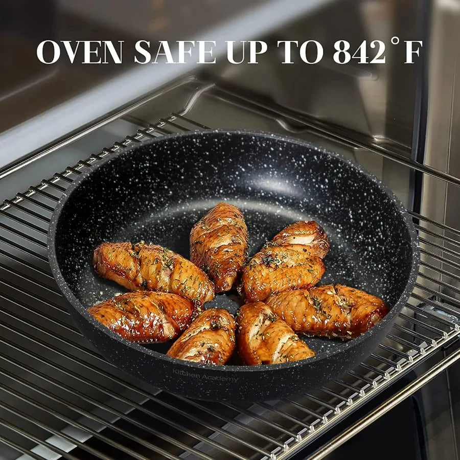 Removable Handle Induction Pots and Pans Set - 10 Piece Non-stick Cookware Sets, Black Granite Stackable RV Cookware for Camp