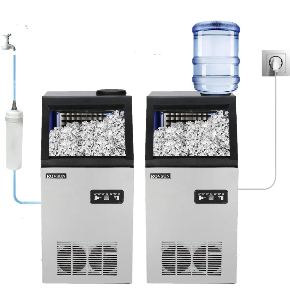 110LBS/24H Commercial Ice Maker Machine w/ 2 Water Inlets, Freestanding w/ 24lbs Storage Bin