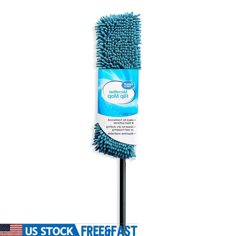 Microfiber Flip Dust Mop Extra Absorbent Dry Wet Mop Cushion Grip Handle Machine Washable