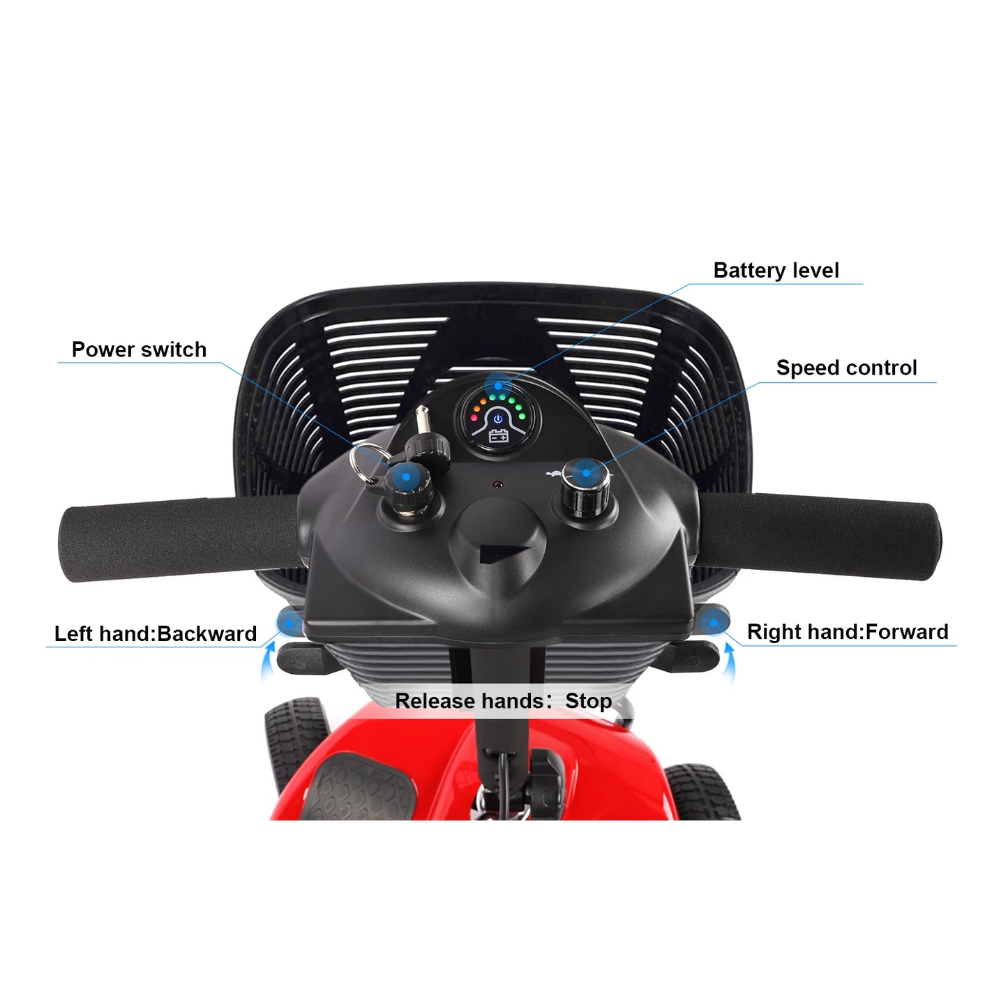 Red Blue 4 Wheels Mobility Scooter Electric Powered Wheelchair Device for Travel