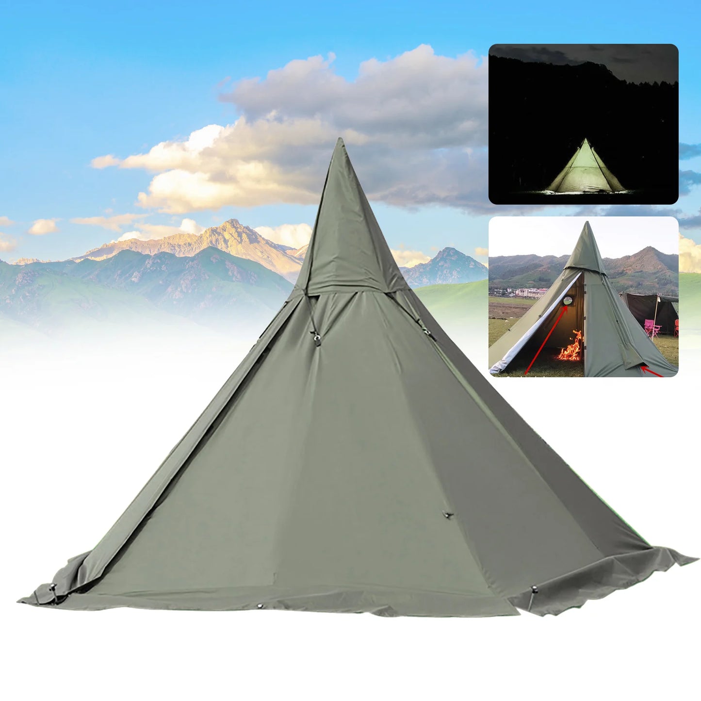 6-Season 2 Doors Lightweight Camping Teepee Tent without Inner Tent