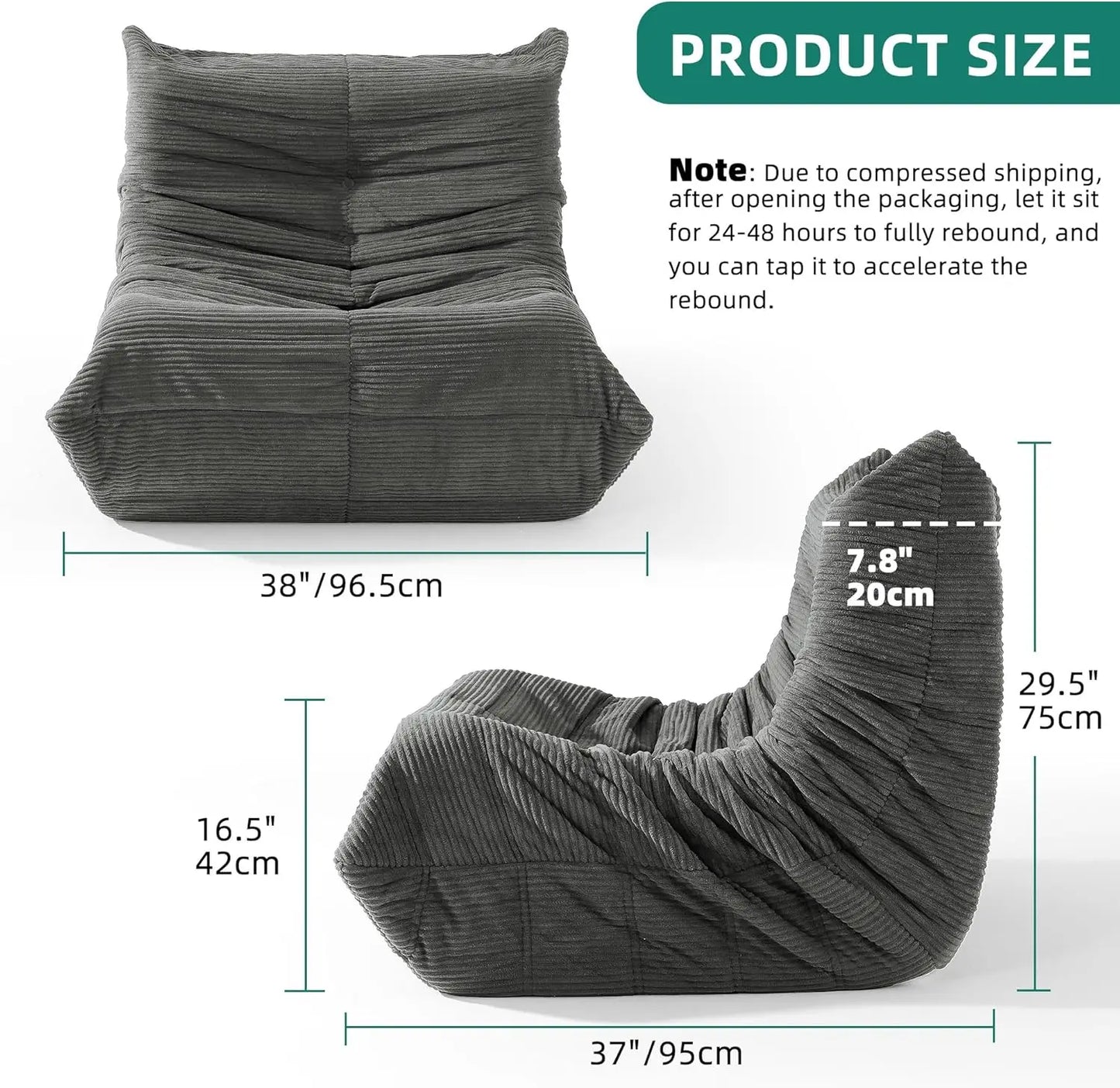 Bean Bag Chairs for Adults, Giant Lazy Floor Sofa with Memory Foam, Comfy Corduroy Fireside Chair